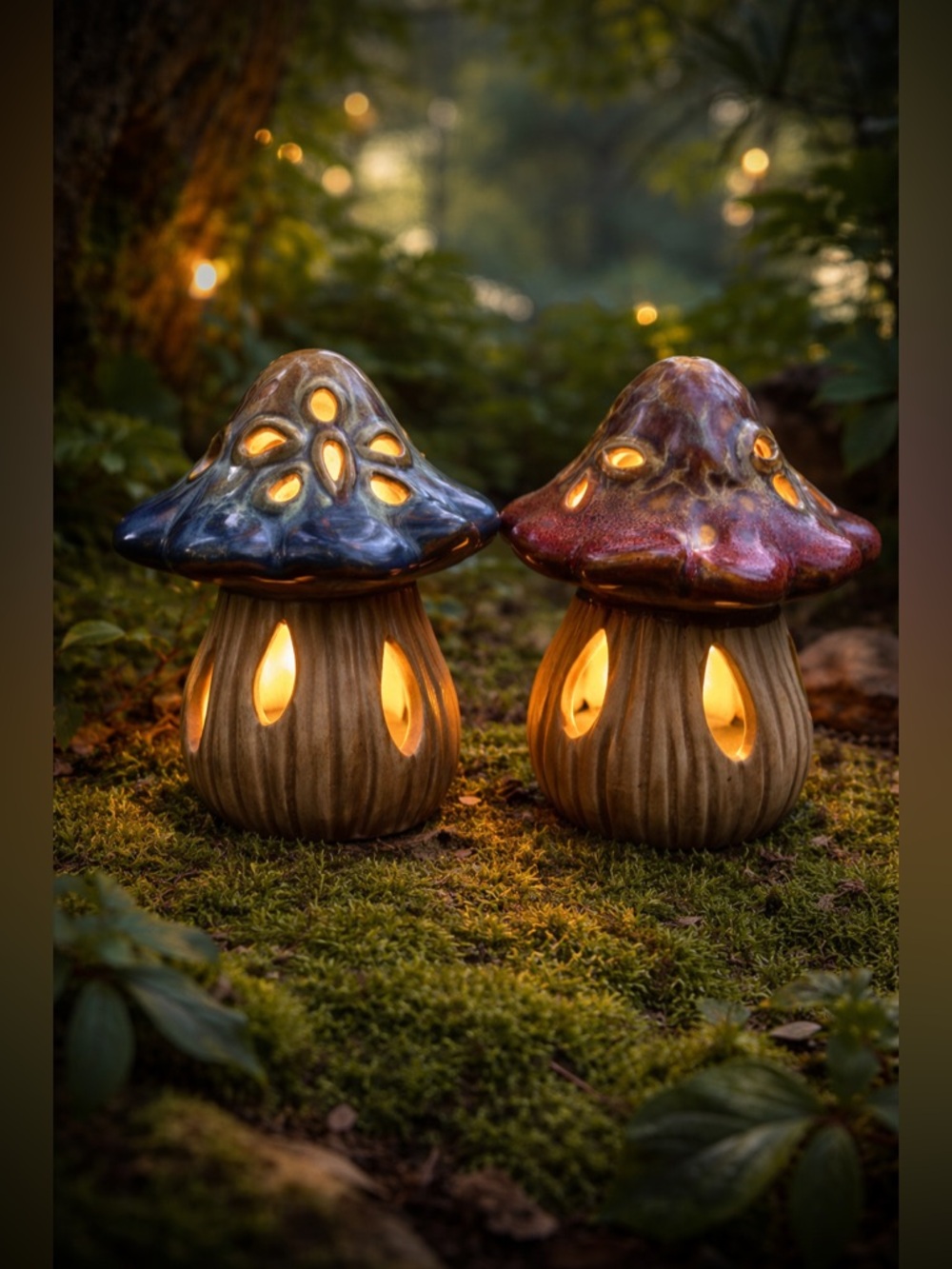Artisan Ceramic Mushroom• Cottagecore Fairy Garden Decor • Glazed Toadstool Pair